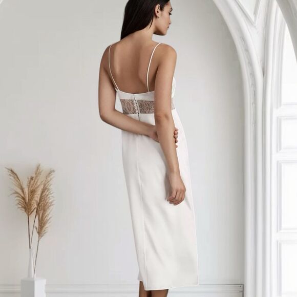 Sachin + Babi‎ White Satin Bridal Midi Slip Dress Size 0 - Picture 5 of 14